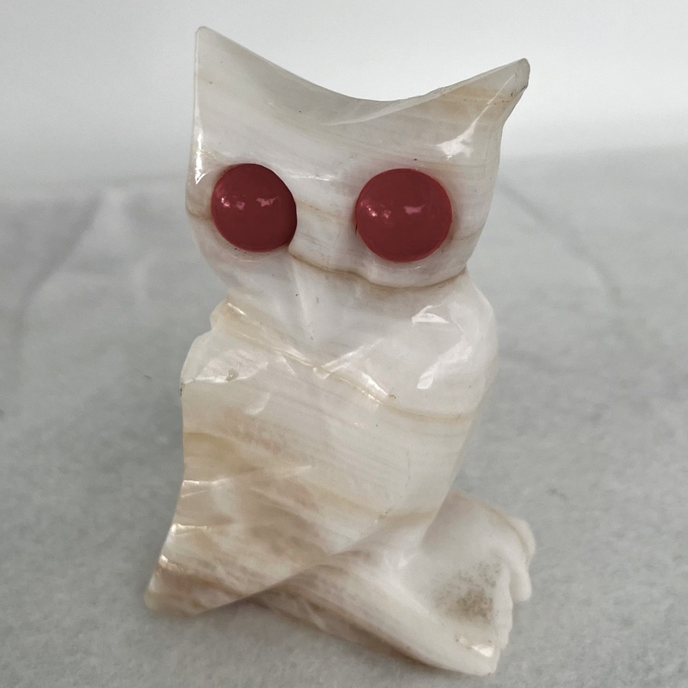 Vintage owl onyx, paperweight collectible figurine decoration Carved Marble Owl